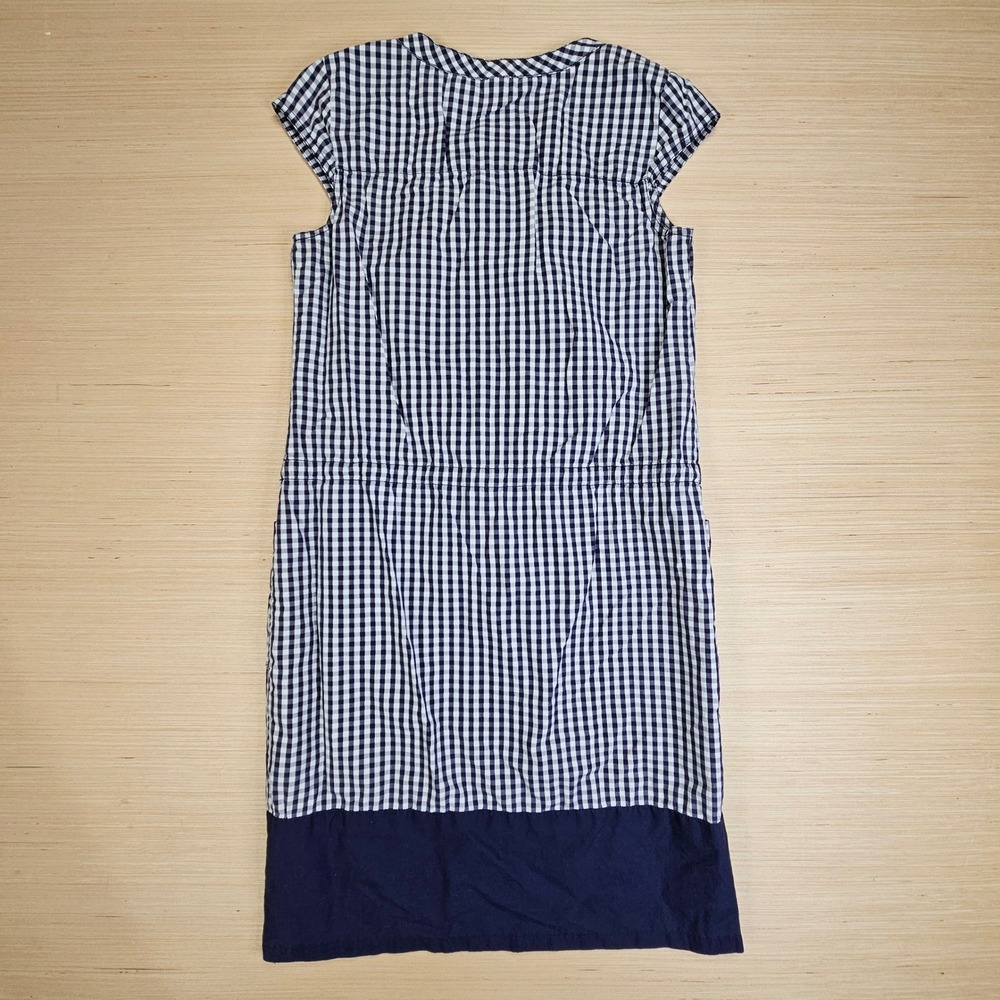 J Crew Gingham Dress Womens 6 Preppy Navy Cap Sleeve Cotton Pocket Shift 25716 - Picture 7 of 11
